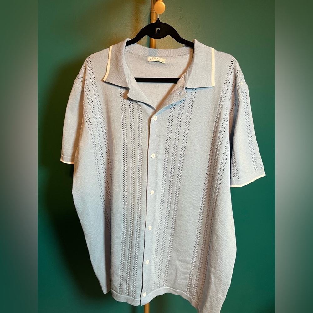Coofandy Blue Casual Button Down Shirt with Pintuck Details